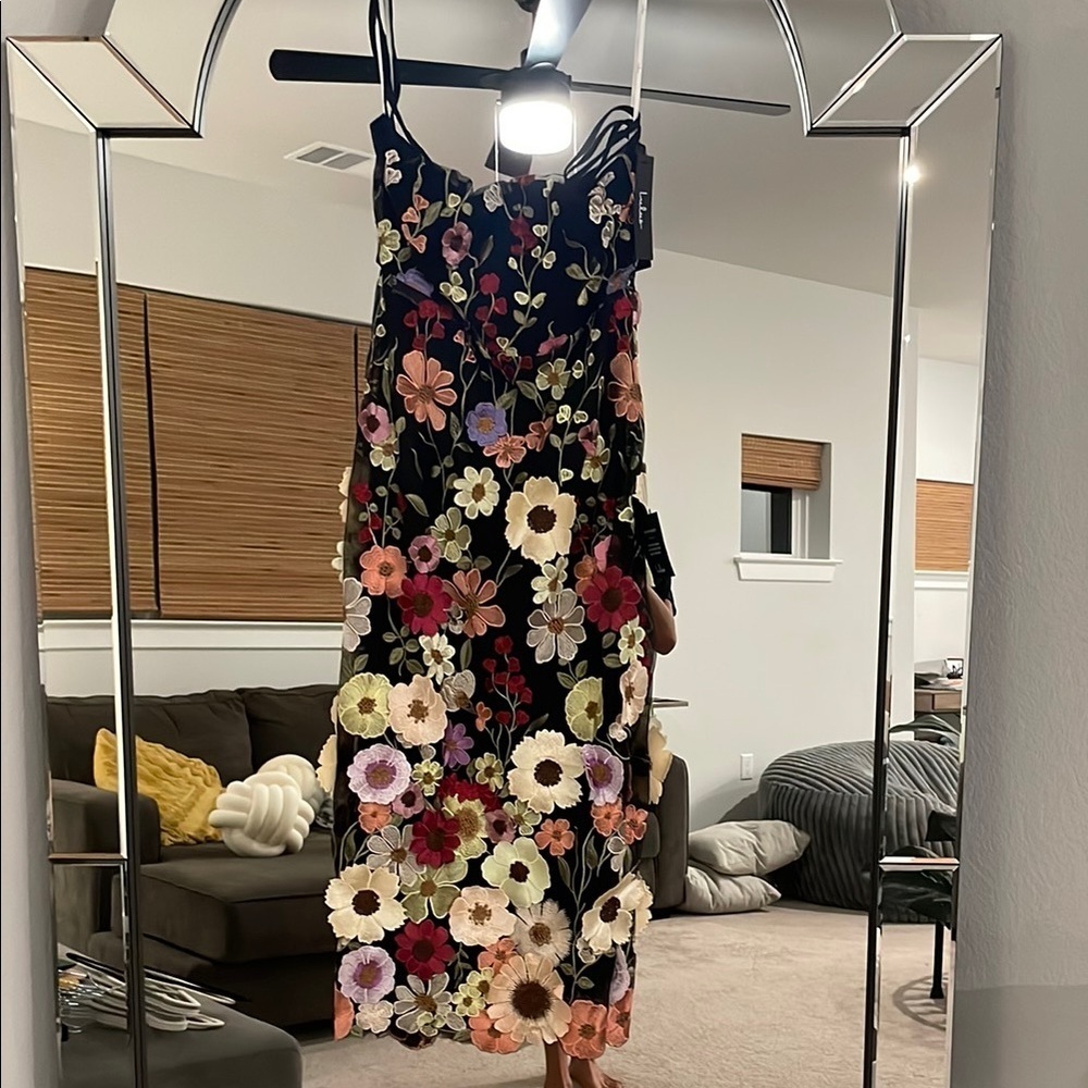 Lulu's Black Floral Midi Dress - Picture 3 of 5